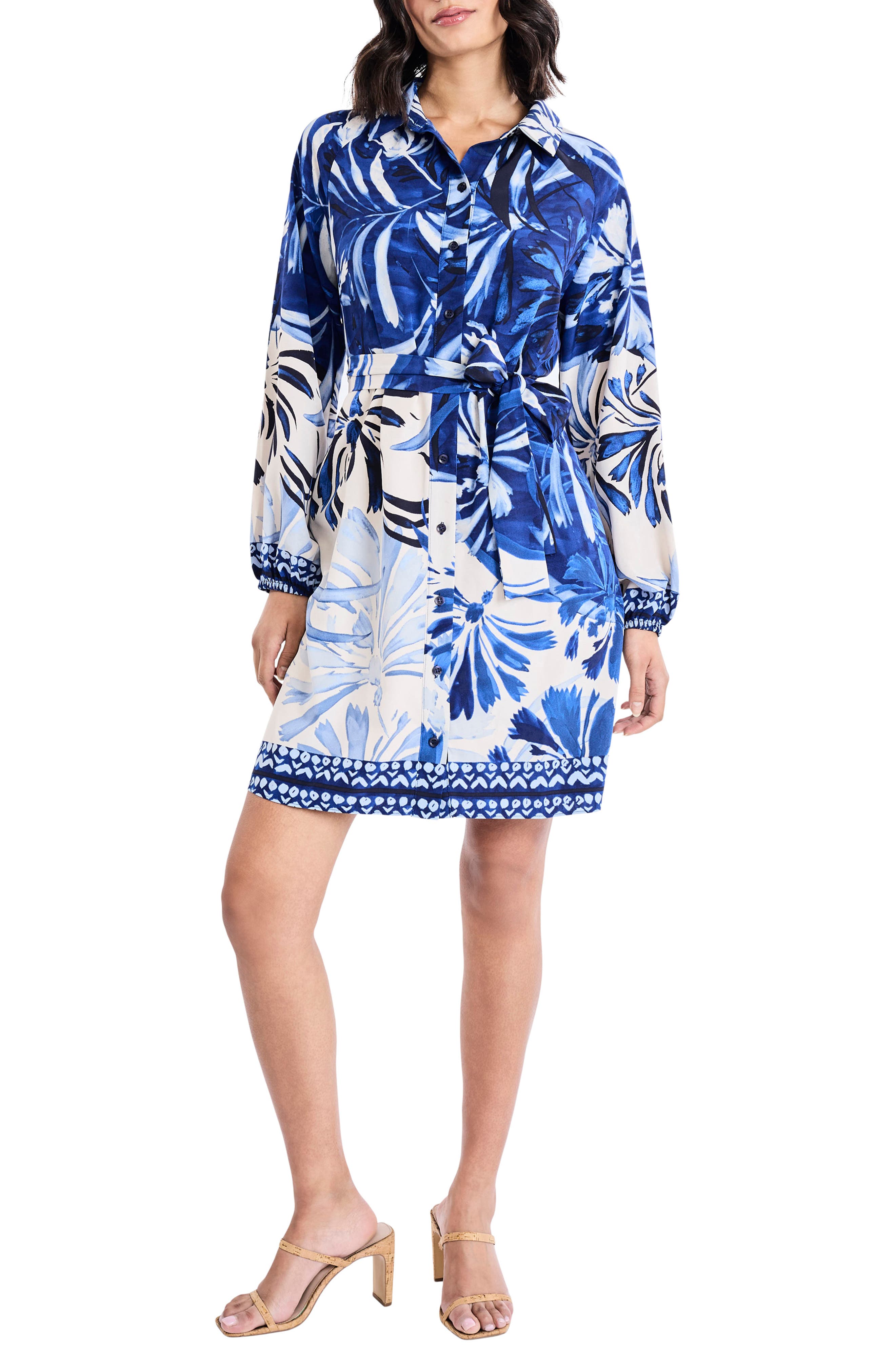 Maggy London Balloon Sleeve Tie Belt Shirtdress