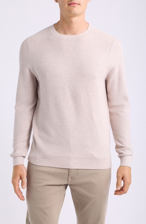 Two Tone Cotton & Cashmere Crewneck Sweater
