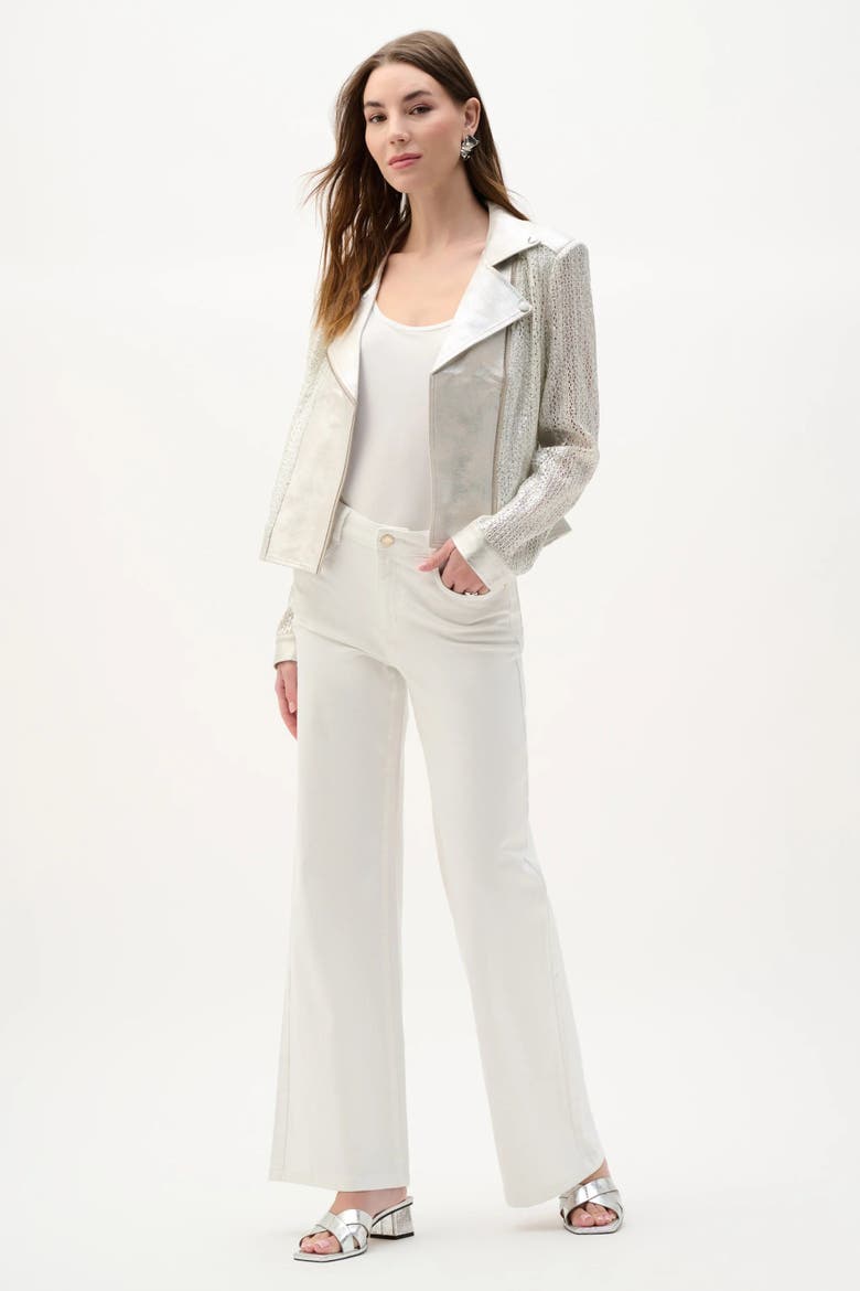 Faux Suede Foiled Knit Moto Jacket, Alternate, color, Champagne/Silver