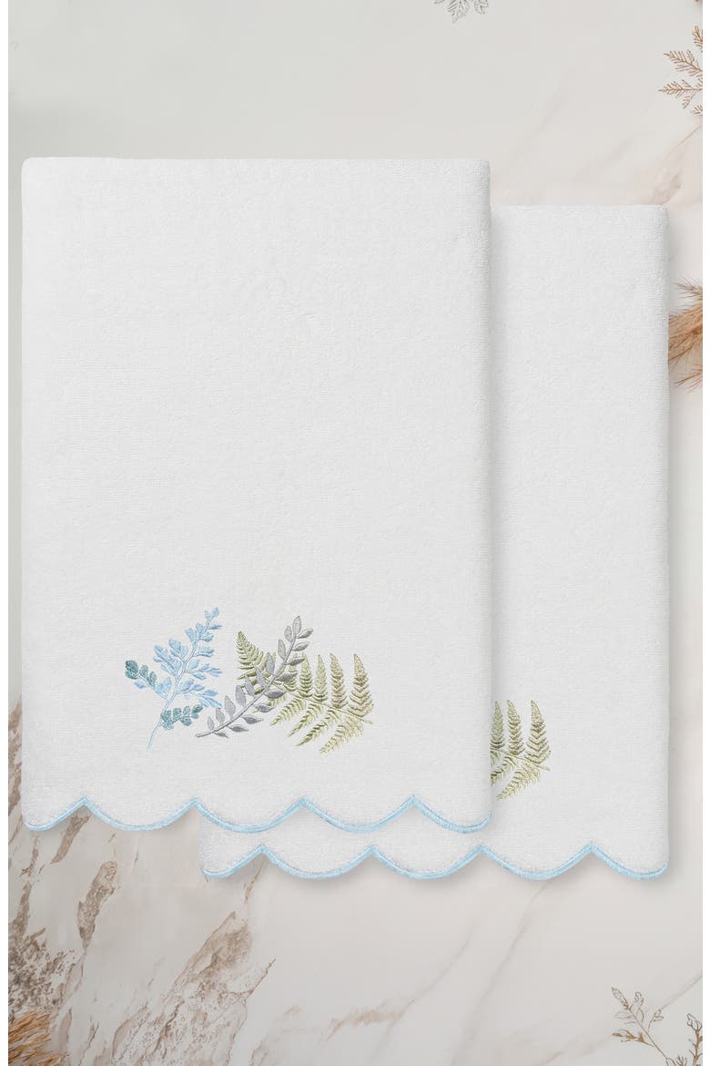 Fern Toss Scallop Pack of 2 Bath Towels, Alternate, color, WHITE/ BLUE