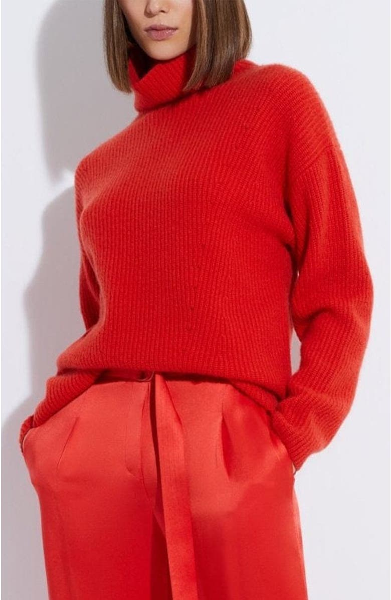 LAPOINTE Airy Cashmere Silk Ribbed Turtleneck, Alternate, color, Poppy