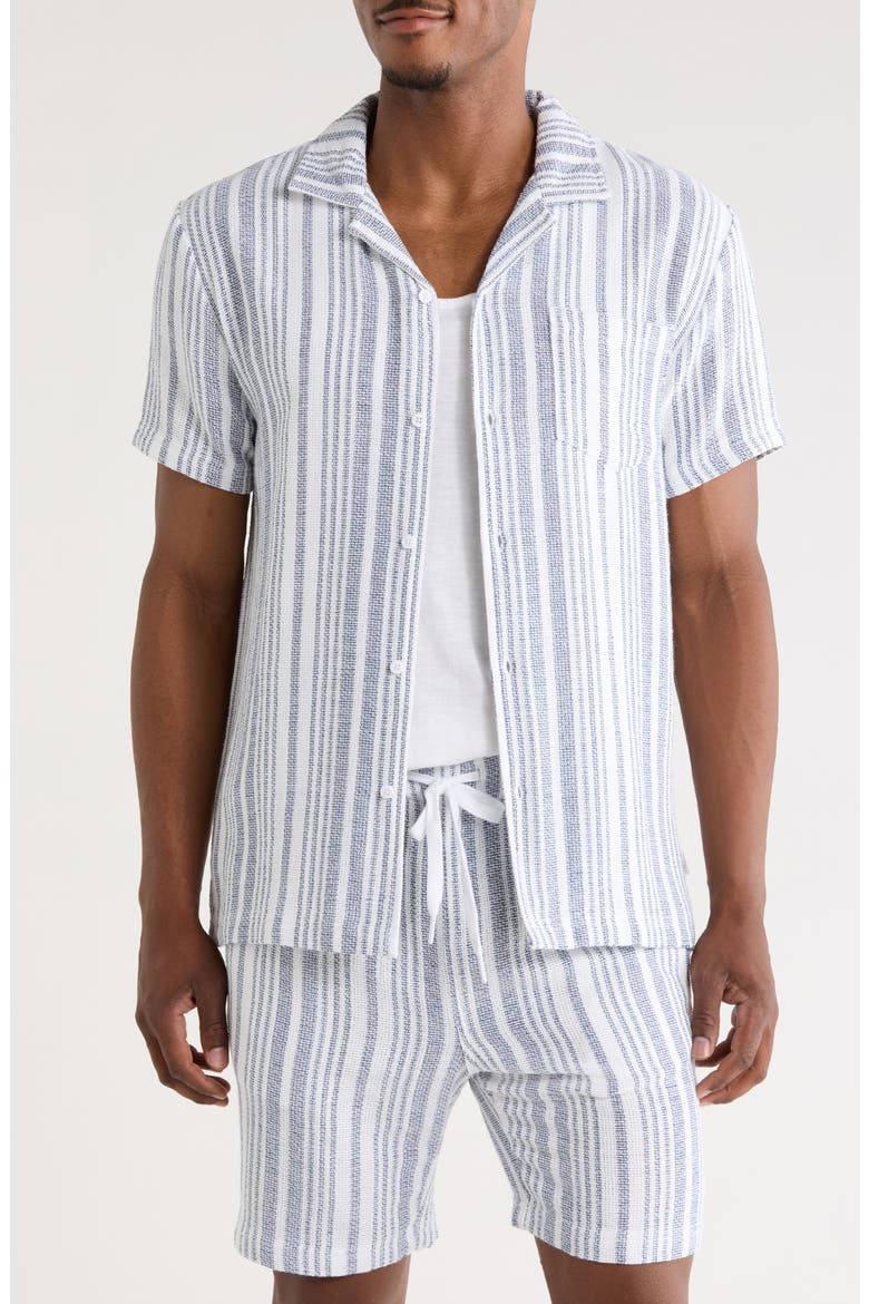 Striped Waffle Weave Camp Shirt, Main, color, NAVY