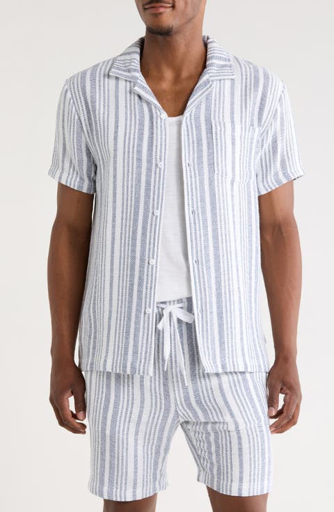 Striped Waffle Weave Camp Shirt