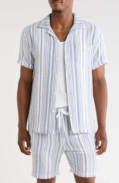 Striped Waffle Weave Camp Shirt