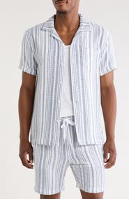 Vintage Summer Striped Waffle Weave Camp Shirt