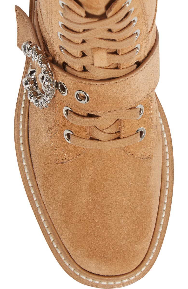Jimmy Choo Cora Crystal Buckle Combat Boot, Alternate, color, Caramel/ Crystal