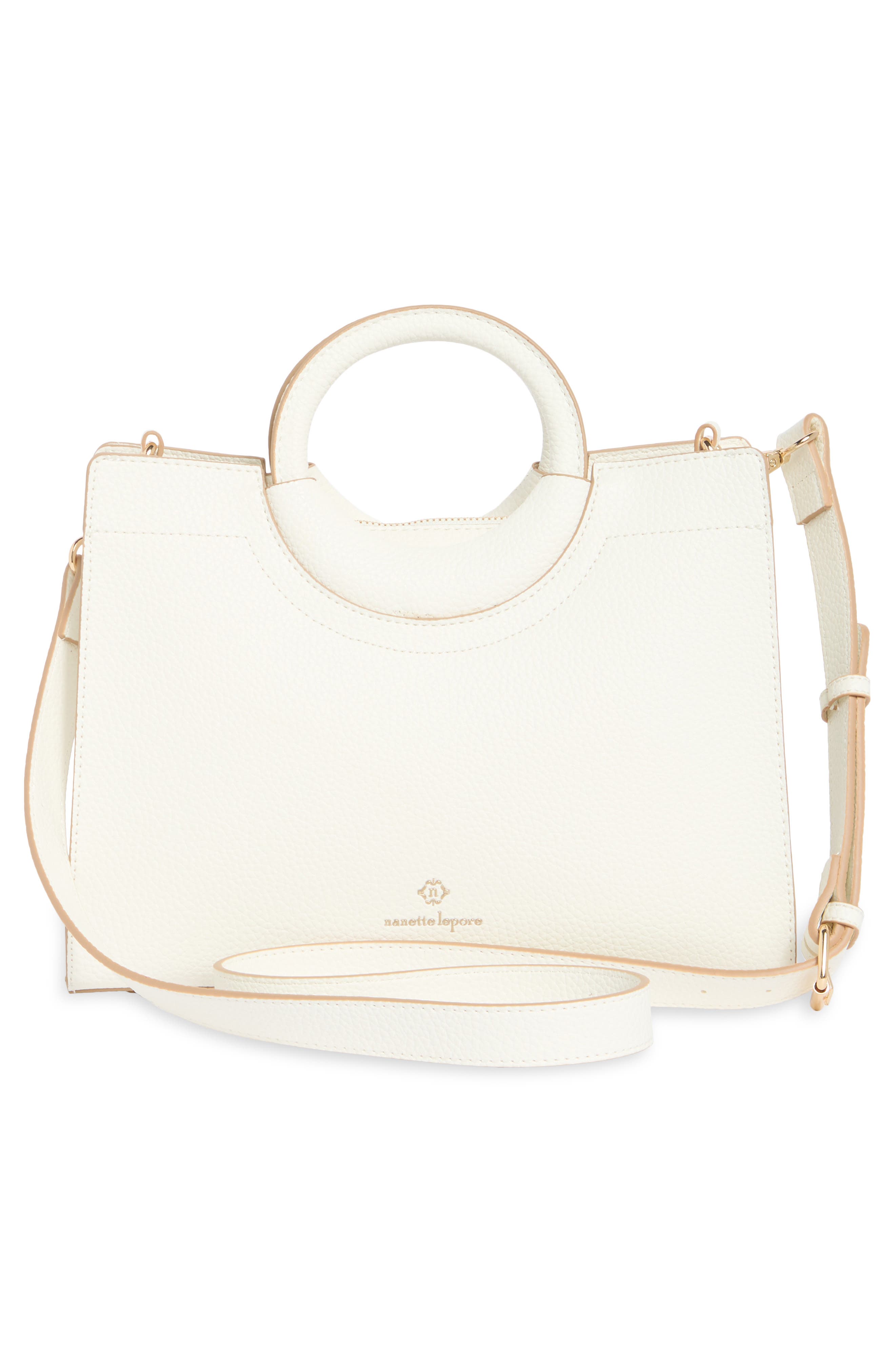 Nanette Lepore Floral Appliqué Satchel Bag, Alternate, color, Chalk