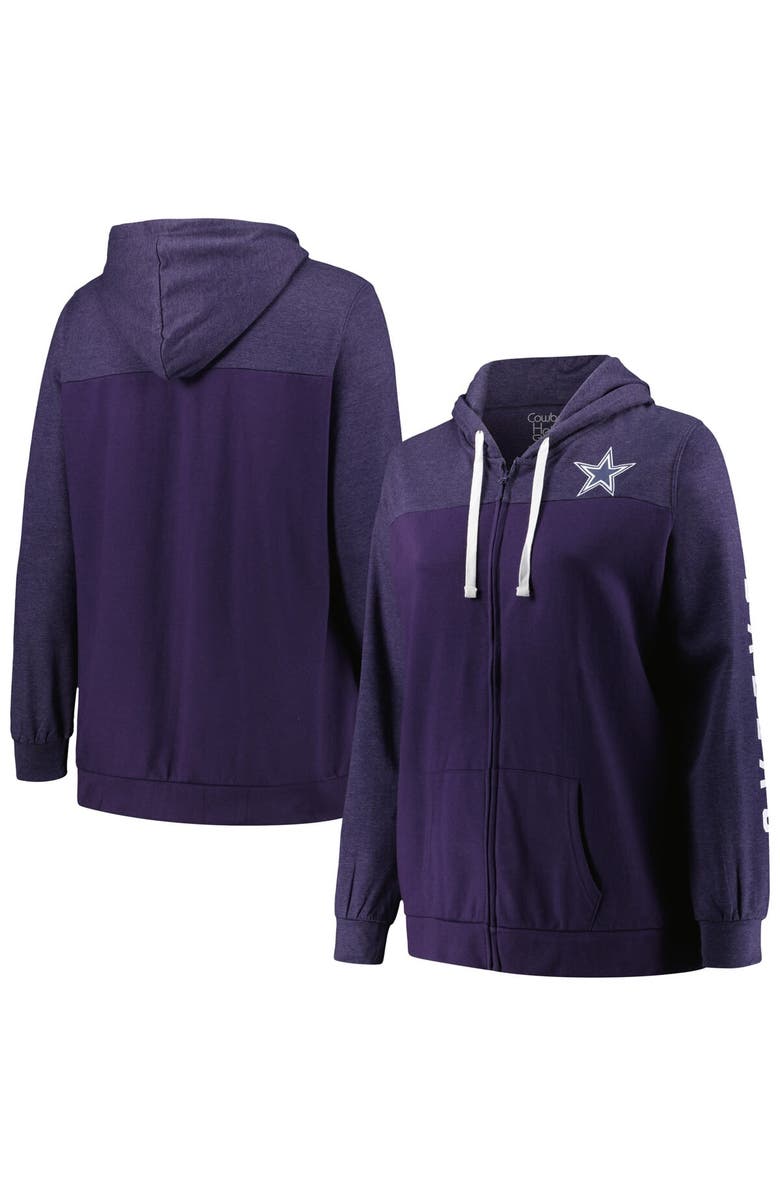 FANATICS Women's Fanatics Branded Heather Navy Dallas Cowboys Plus Size City Ties Full-Zip Hoodie, Main, color,