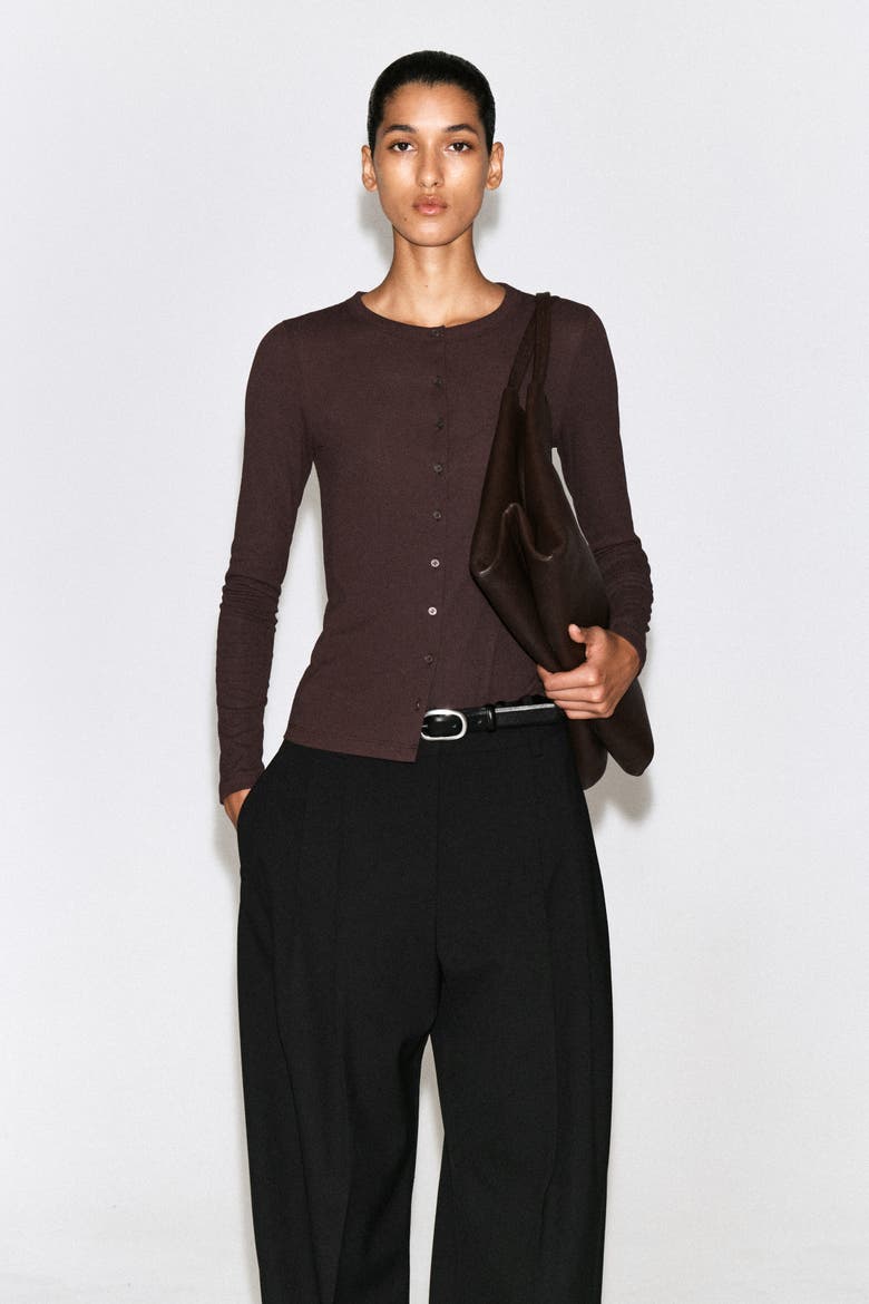 Jersey Cardigan Top, Alternate, color, BORDEAUX