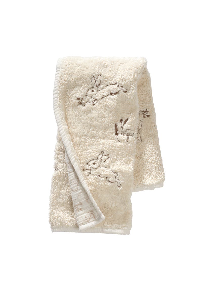 Signature Organic Cotton & Muslin Bunny Coverlet Baby Blanket, Main, color, Cream