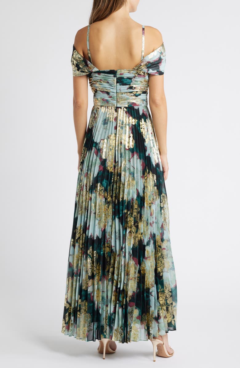 Tahari ASL Cold Shoulder Pleated Gown, Alternate, color,