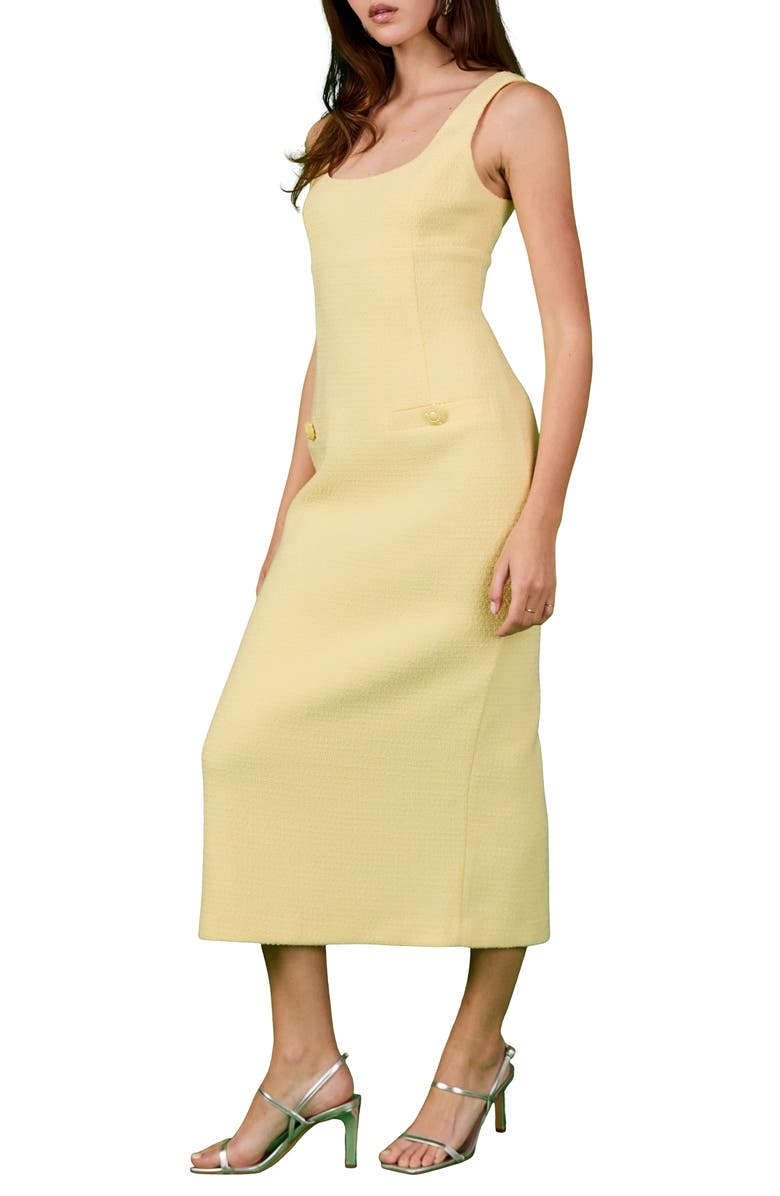 Endless Rose Sleeveless Tweed Midi Dress, Alternate, color, Butter