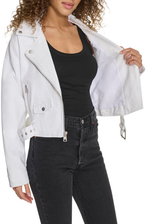 Levi's Denim Crop Moto Jacket In White Denim