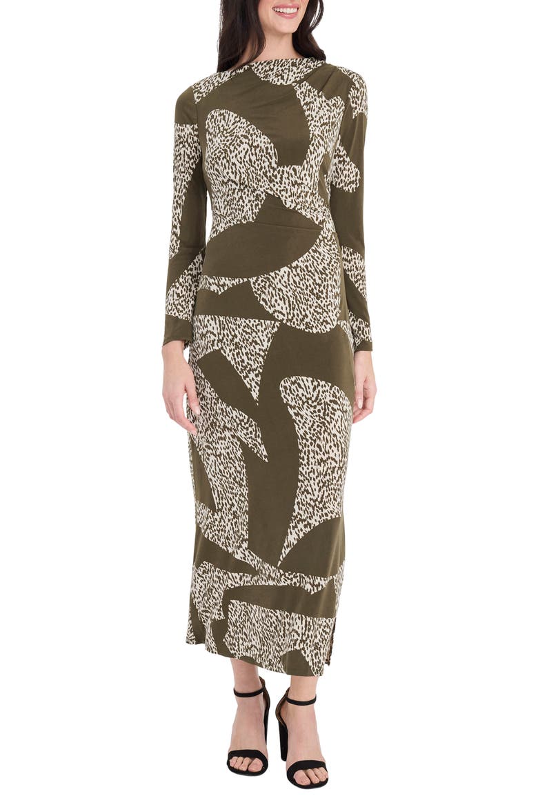 Colorblock Long Sleeve Maxi Dress, Alternate, color, OLIVE/ CREAM