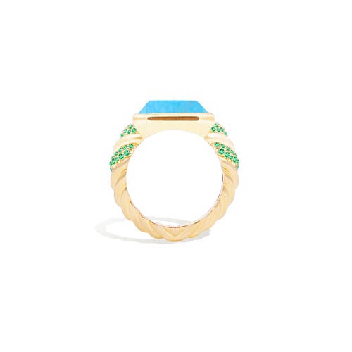 Campbell + Charlotte Spark Chevron Emerald Cut Cocktail Ring In Multi