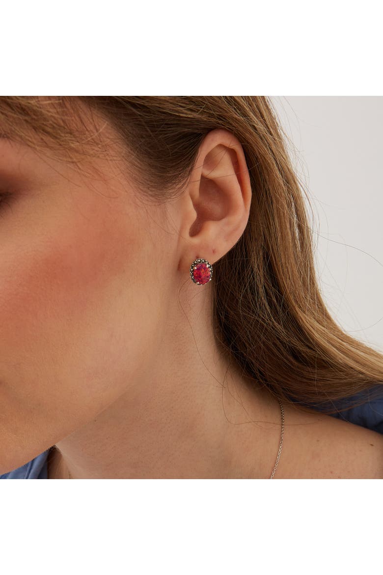 Oval Red Opal High Quality Sterling Silver Earrings, Alternate, color, Silver