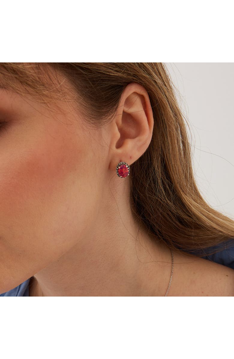 Spero London Oval Red Opal High Quality Sterling Silver Earrings, Alternate, color, Silver