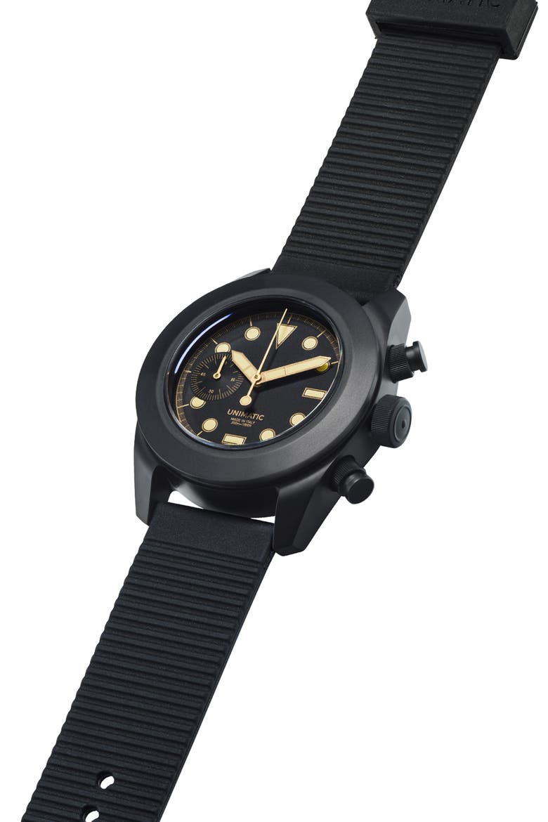 Modello Tre Fixed Chronograph Silicone Strap Watch, Alternate, color, BLACK