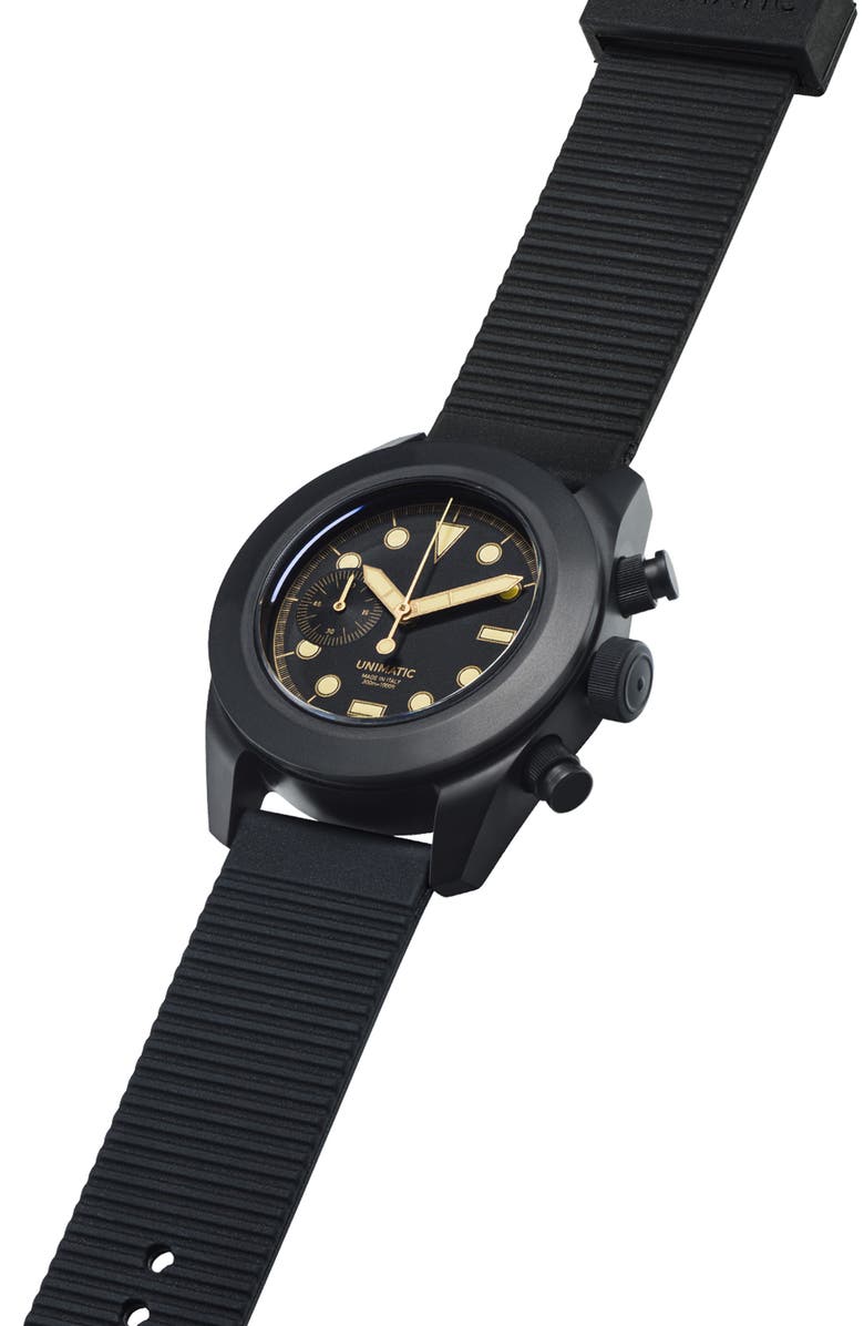 UNIMATIC Modello Tre Fixed Chronograph Silicone Strap Watch, Alternate, color, Black