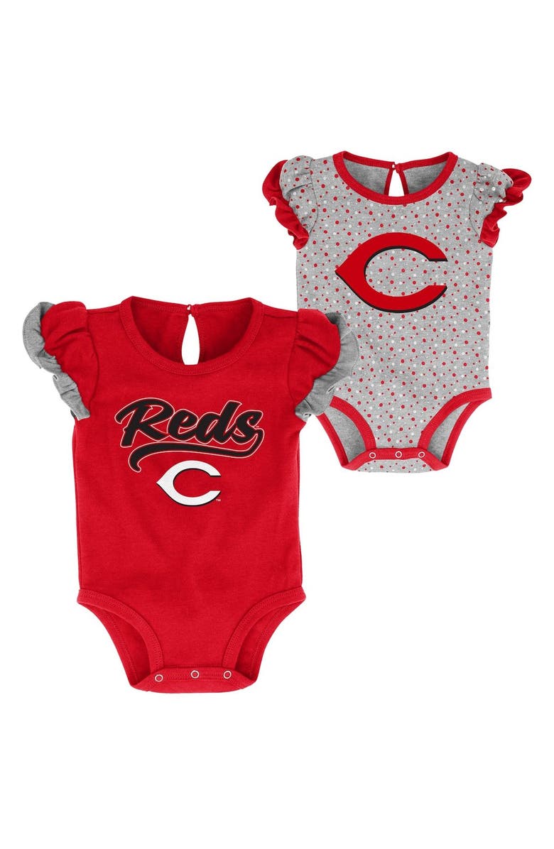 Outerstuff Girls Newborn Red/Heathered Gray Cincinnati Reds Scream & Shout Two-Pack Bodysuit Set, Main, color,