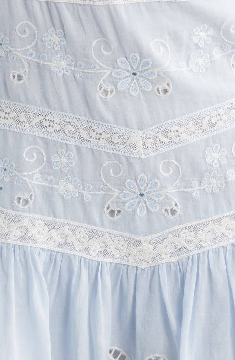 LoveShackFancy Belvine Lace & Eyelet Detail Cotton Minidress, Alternate, color, Pale Blue
