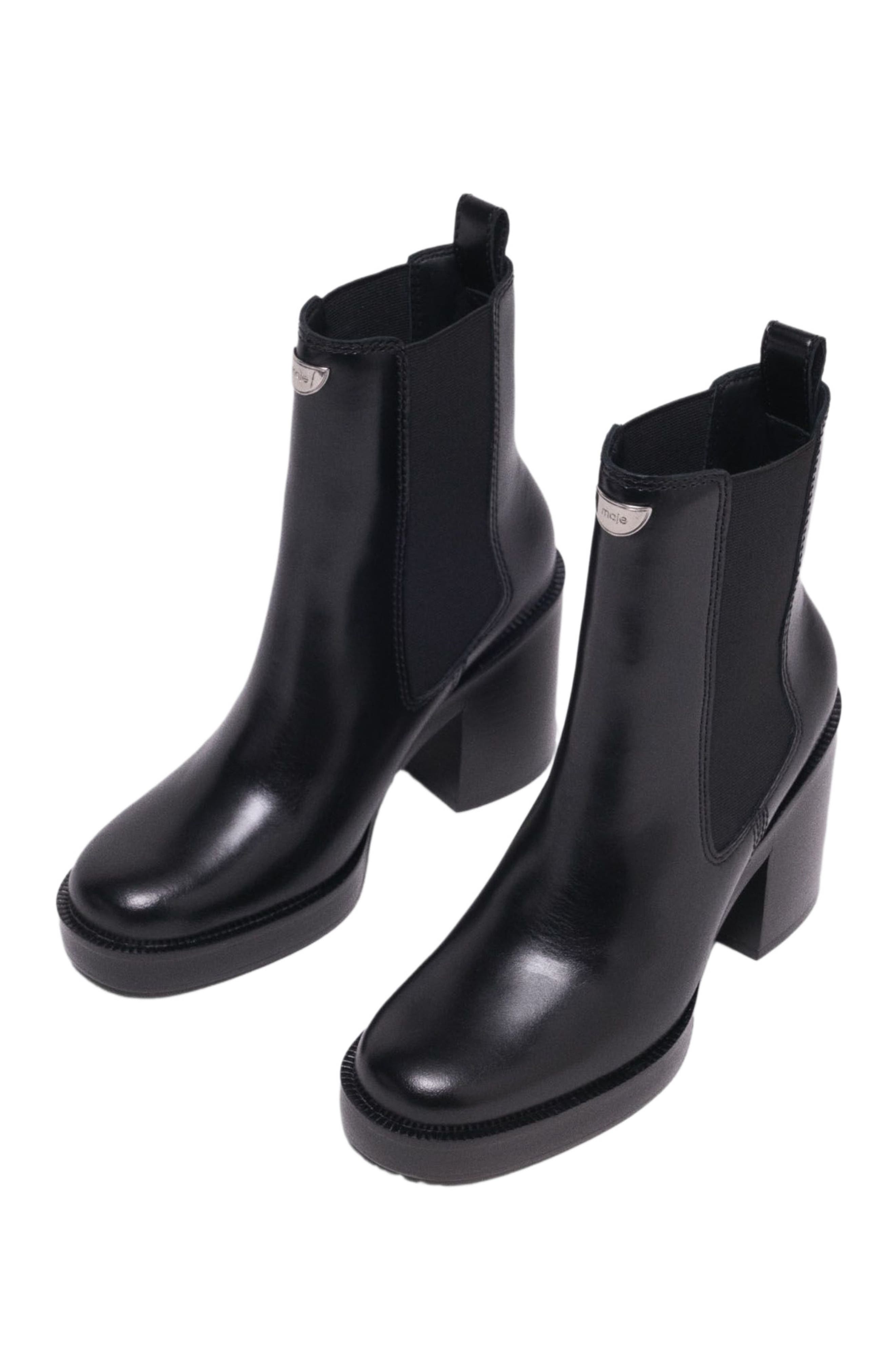 maje Heeled leather Chelsea boots, Alternate, color, Black
