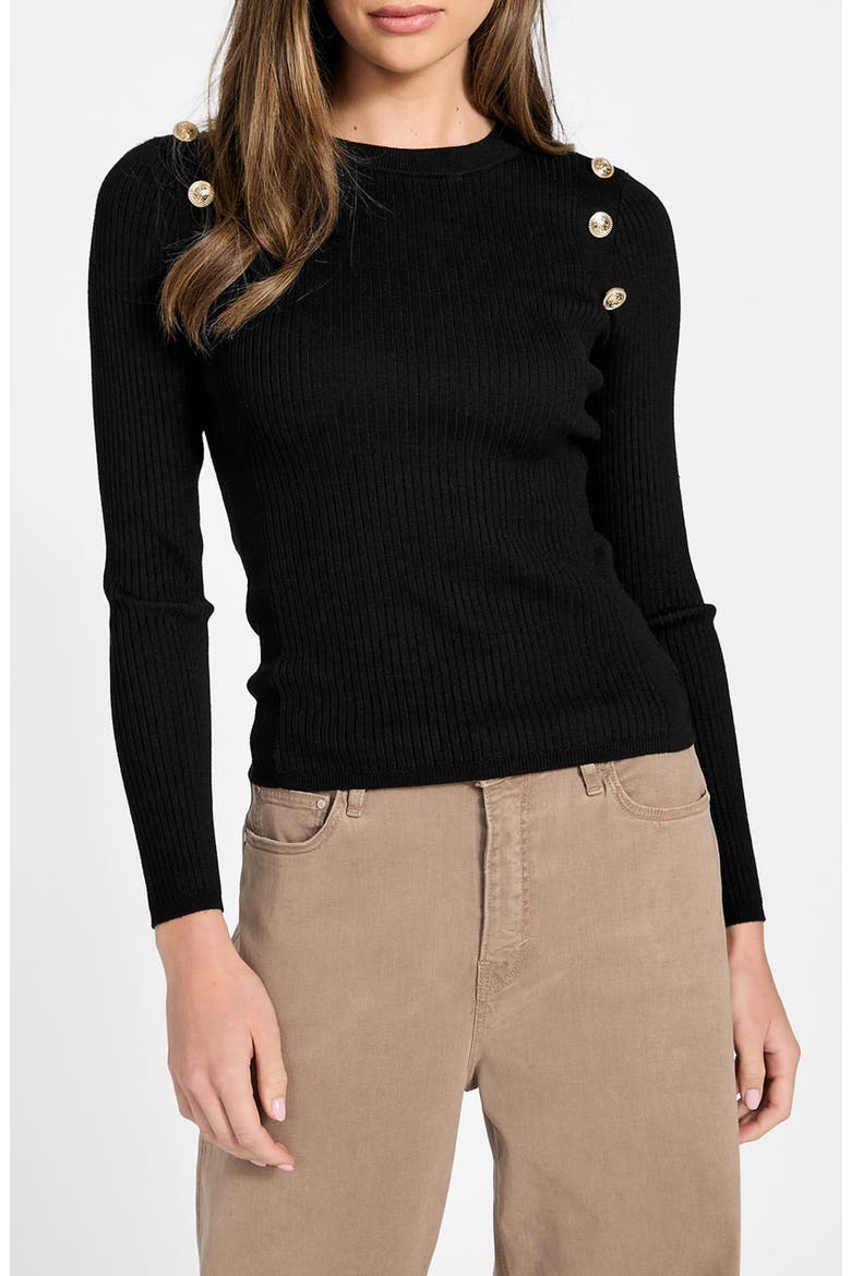 Vonn Button Detail Rib Sweater, Main, color, BLACK