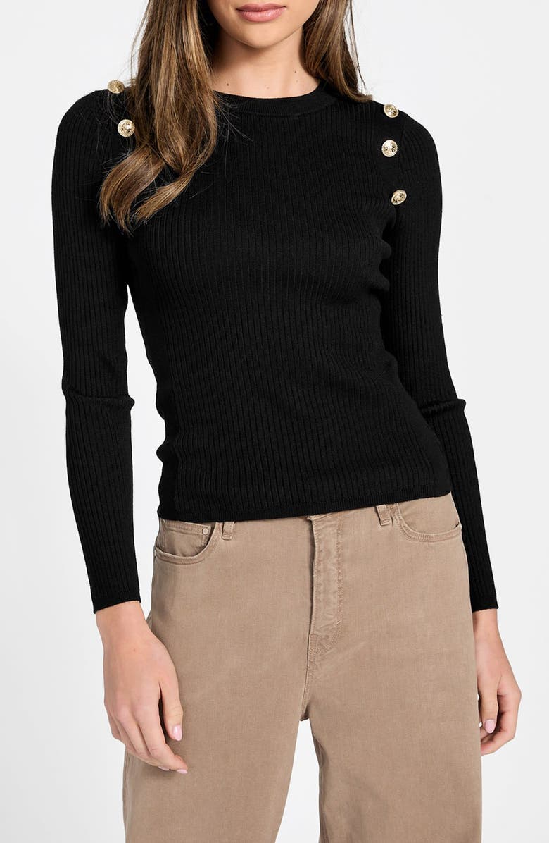 GUESS Vonn Button Detail Rib Sweater, Main, color, Black