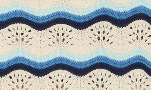 Dr2 By Daniel Rainn Wavy Stripe Short Sleeve Crop Sweater In Blue