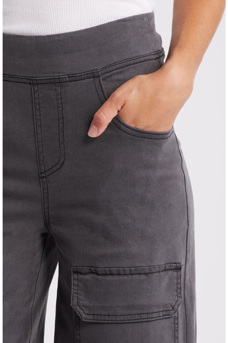 Wide Leg Denim Pull-On Cargo Pants, Alternate, color, CHARCOAL WASH