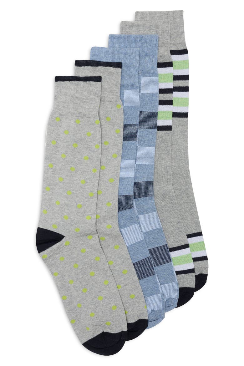 3-Pack Dot Check Stripe Dress Socks, Main, color, MEDIUM GREY