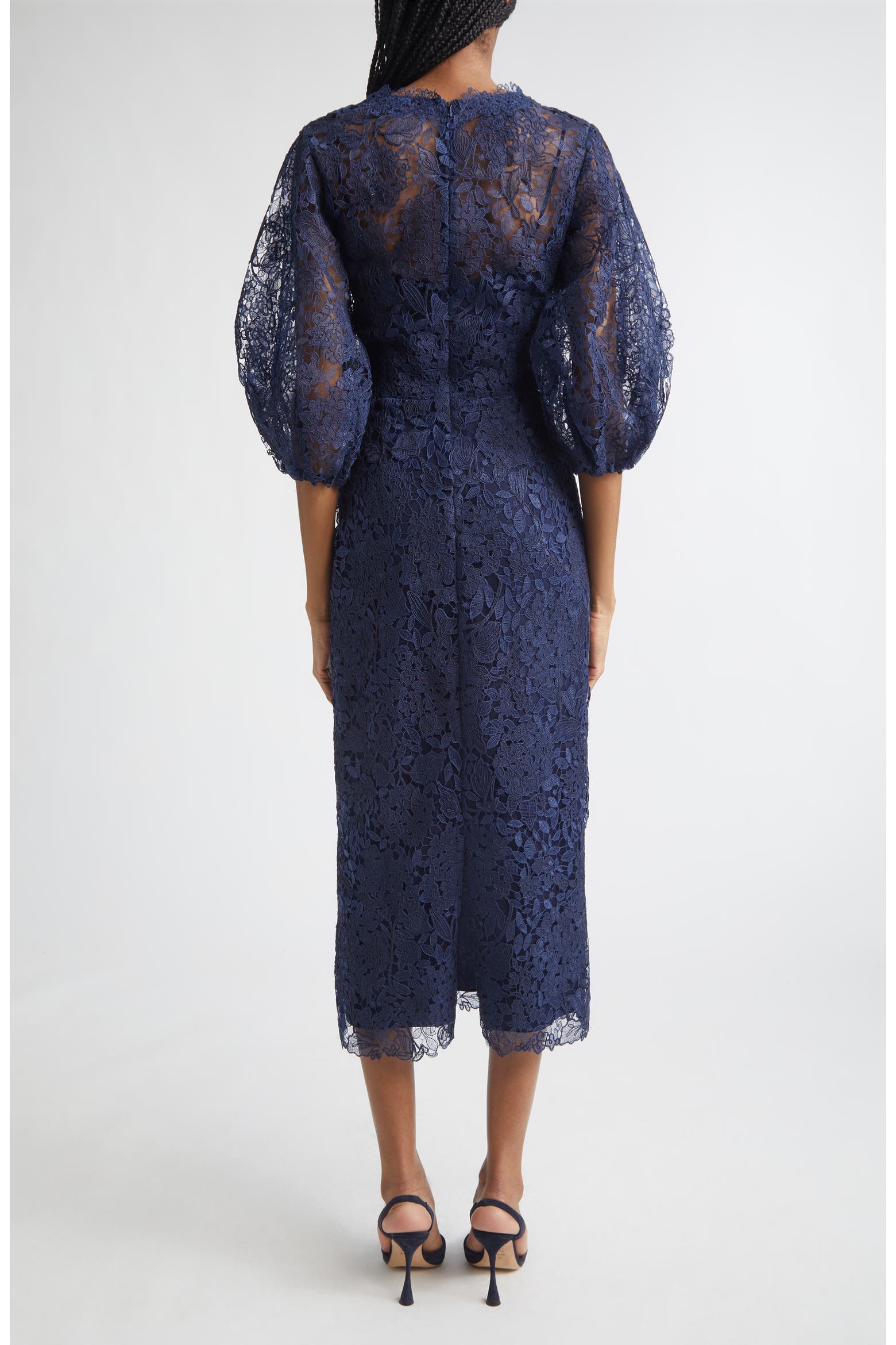 Lace Balloo Color Carolina Herrera Balloon Sleeve Lace Midi Pencil Dress (Women) | Nordstrom