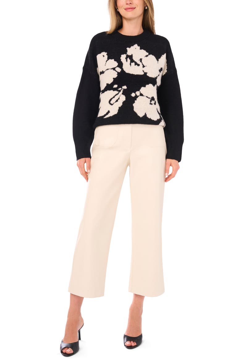 Floral Jacquard Sweater, Alternate, color, RICH BLACK