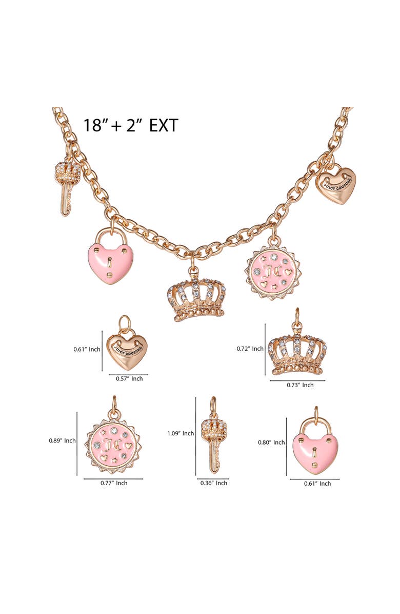 Juicy Couture Gold-Tone Crystal Charm Necklace, Alternate, color, Gold, Pink