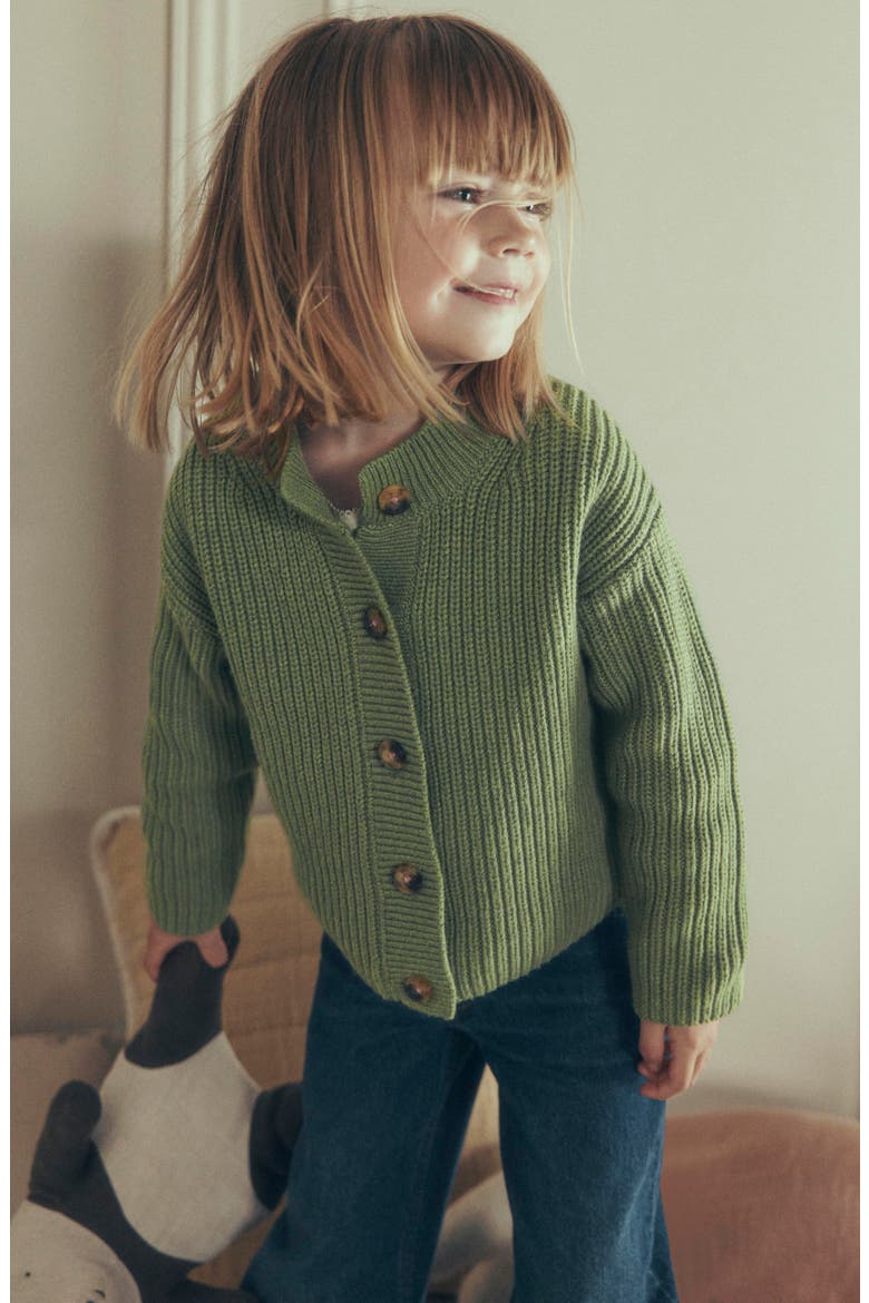 Kids' Chunky Everyday Cardigan, Alternate, color, SOFT GREEN MARL