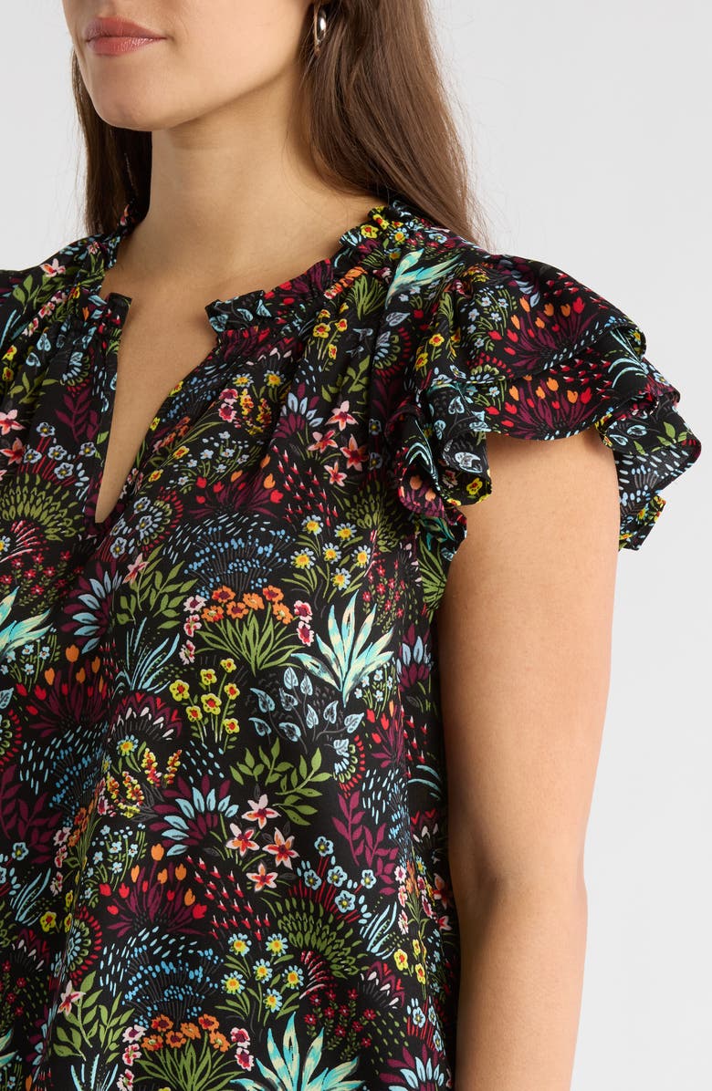 SUGARLIPS Yorbie Bellissima Floral Flutter Sleeve Top, Alternate, color, Black-Multi