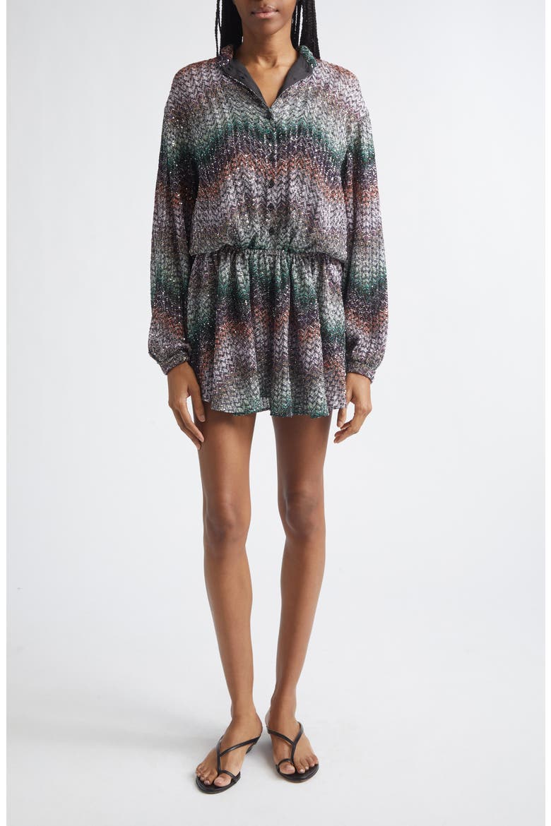 Metallic Zigzag Sequin Long Sleeve Knit Minidress, Main, color, MULTI BLACK ORANGE VIOLET