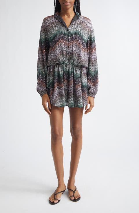 Metallic Zigzag Sequin Long Sleeve Knit Minidress