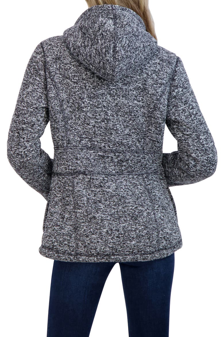 Toggle Front Hooded Faux Shearling Sweater Jacket, Alternate, color, BLACK