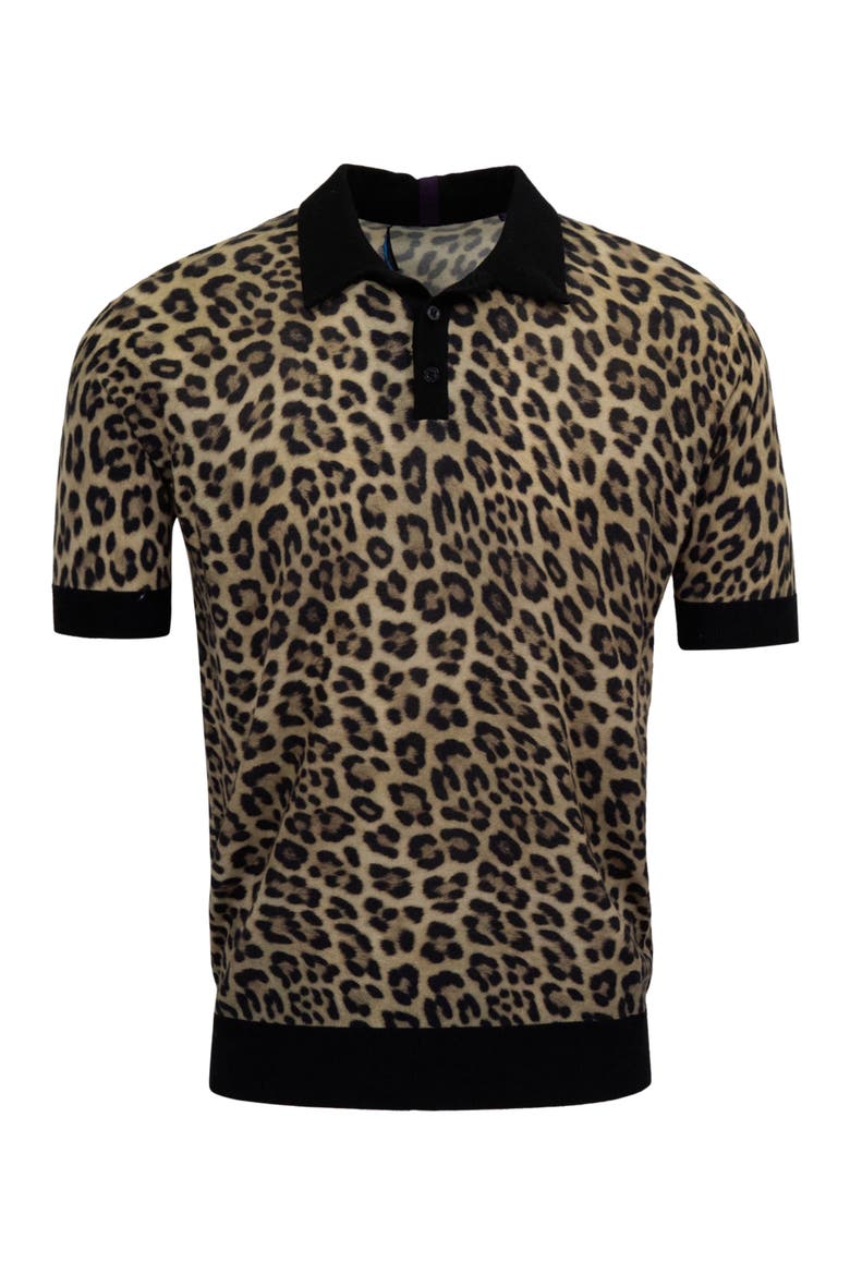 Leopard Mens Merino Silk Cashmere Polo, Alternate, color, LEOPARD BROWN