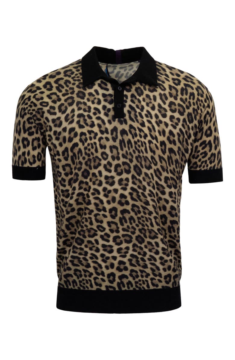 Lords of Harlech Leopard Mens Merino Silk Cashmere Polo, Alternate, color, Leopard Brown