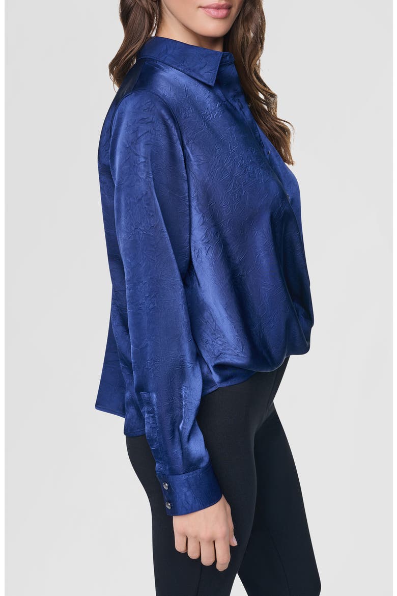 Twist Front Crinkle Satin Shirt, Alternate, color, INTREPID BLUE