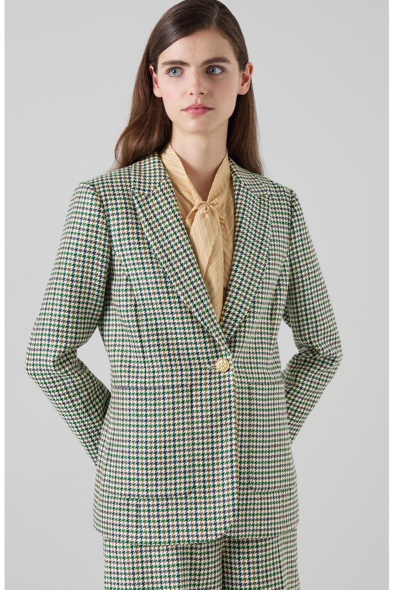 Daphne Houndstooth One-Button Wool Blazer, Alternate, color, GREEN MULTI
