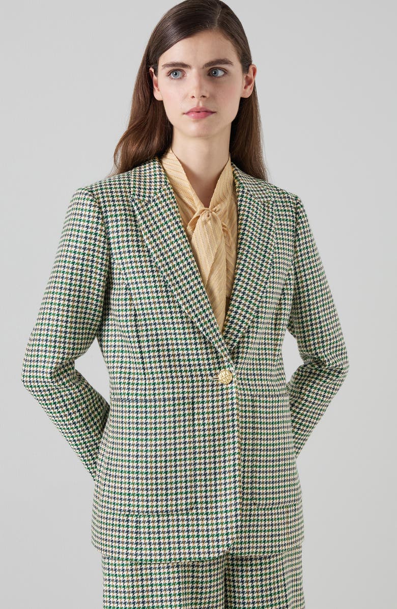 LK Bennett Daphne Houndstooth One-Button Wool Blazer, Alternate, color, 