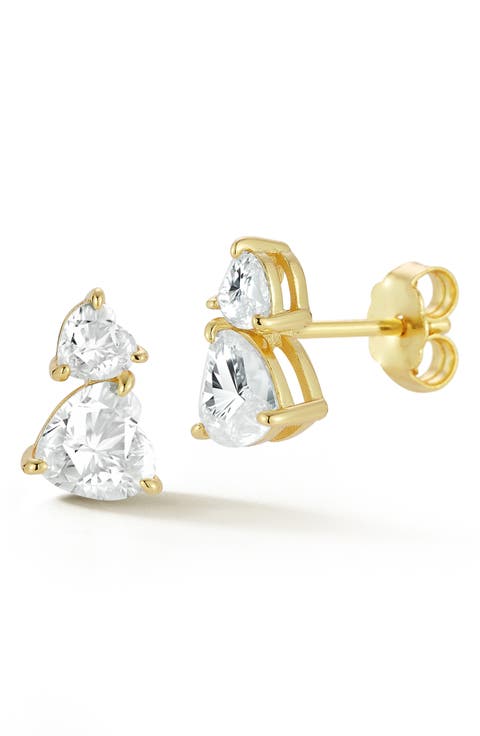 Stacked Heart Moissanite Stud Earrings