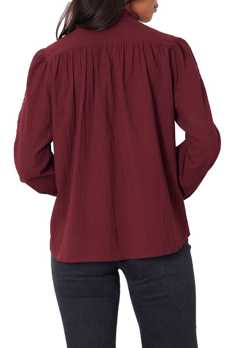 Chloe Plaid Ruffle Cotton Shirt, Alternate, color, Cranberry
