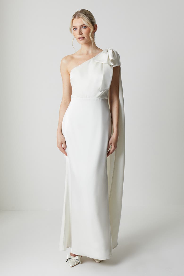 One Shoulder Satin Wedding Dress, Main, color, Ivory