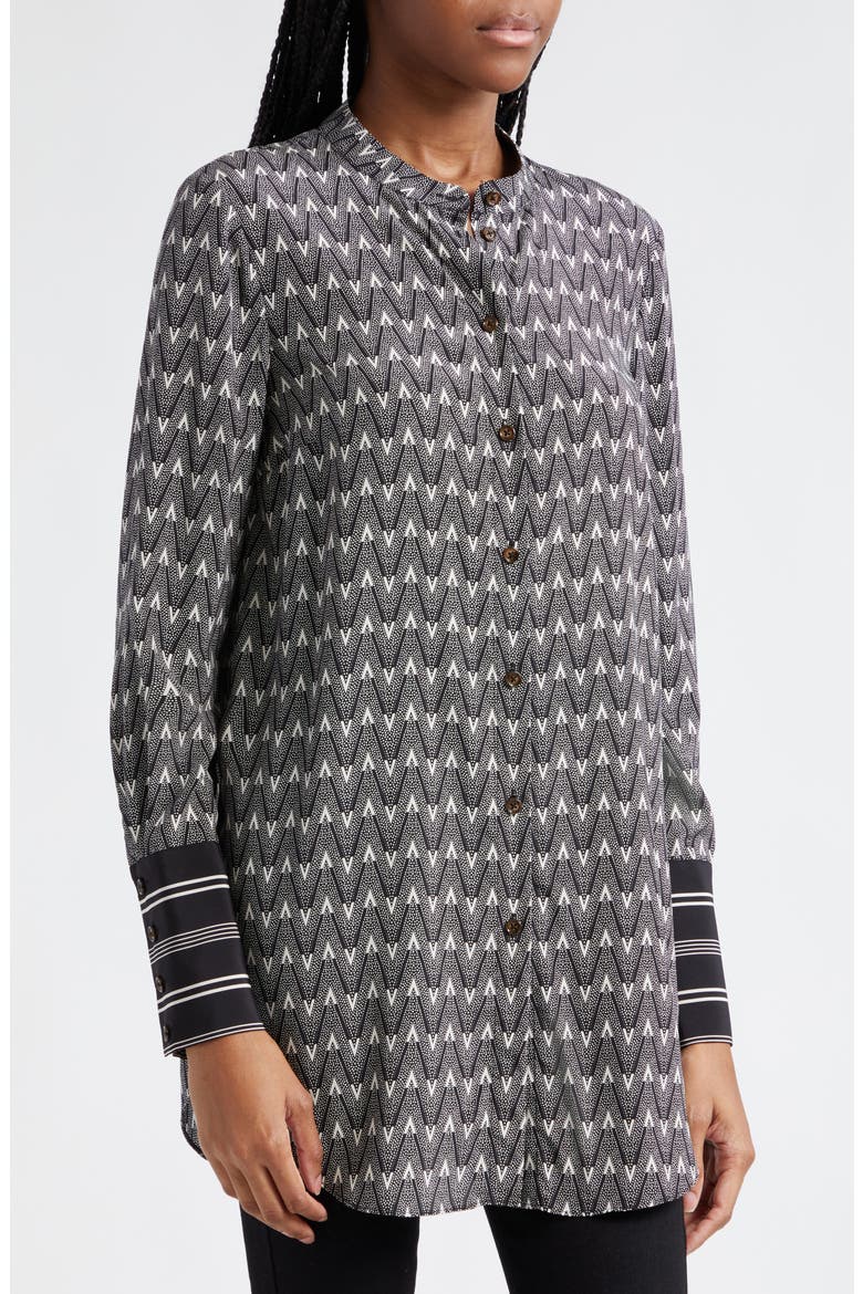 Acacia Chevron Print Stretch Silk Tunic, Alternate, color, BLACK OFF WHITE