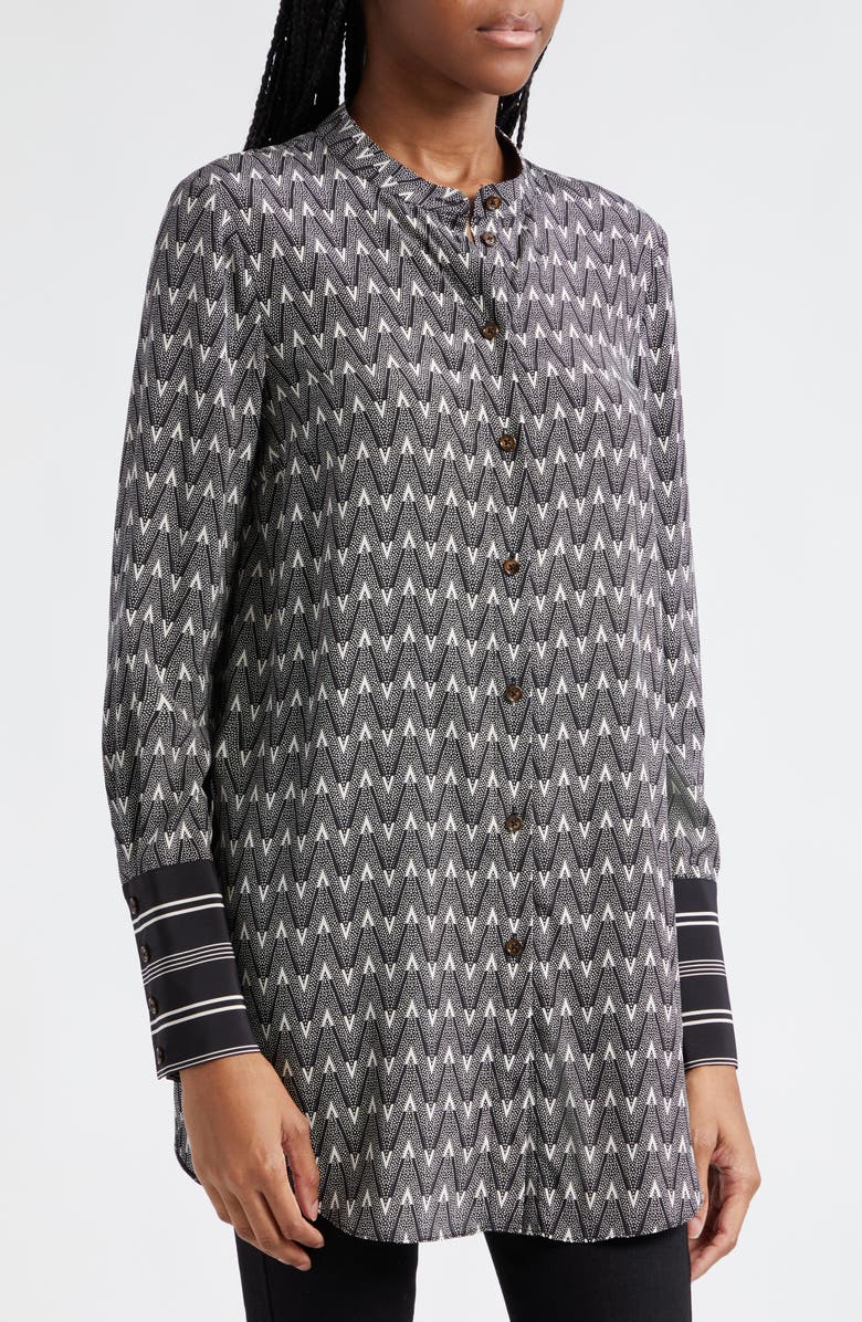 Veronica Beard Acacia Chevron Print Stretch Silk Tunic, Alternate, color, Black Off White
