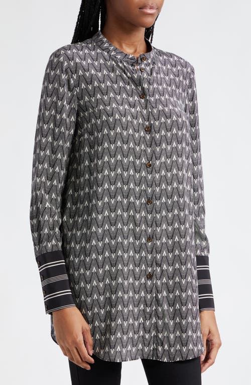 Veronica Beard Acacia Chevron Print Stretch Silk Tunic In Black Off White